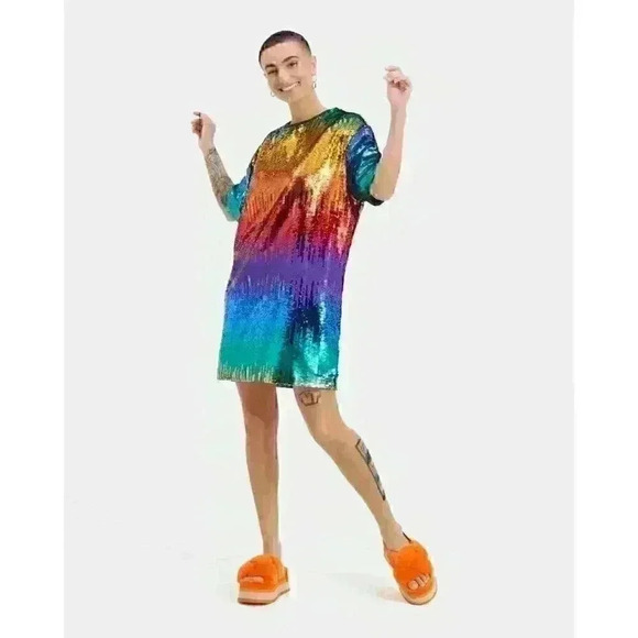 NEW! UGG Women's S All Gender Zoey Sequin Tee Dress Pride NWT $248 - Picture 1 of 4